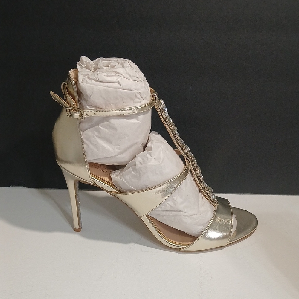 Jewel Badgley Mischka Mica Gold Jeweled Heels Size 10 NEW & Box - Picture 5 of 12